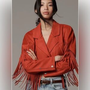 Anthropologie Pilcro Suede Fringe Moto Jacket size XXS NWT